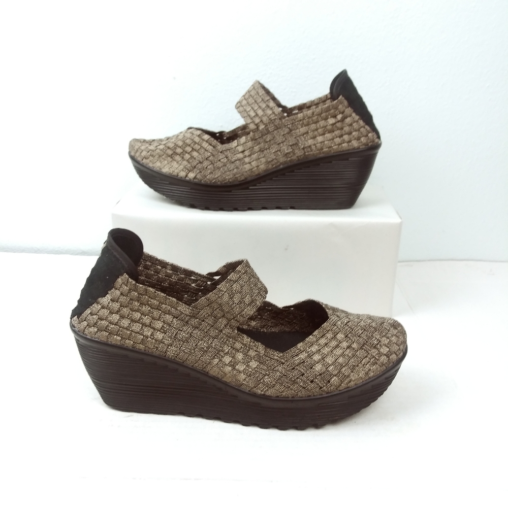 Slip On Mary Jane Wedge Woven Sandals 9M Comfort Walk Lightweight